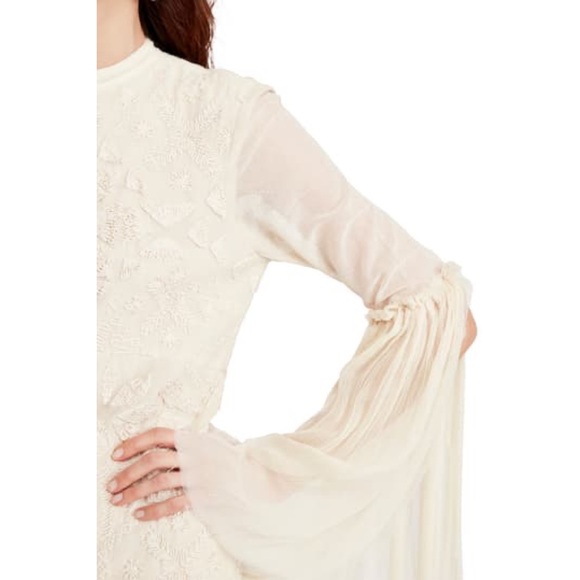 Free People Cleo ivory Embroidered Mini Dress w/ bell sheer sleeves 12 - Picture 9 of 12